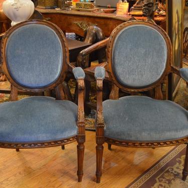 Antique Victorian Blue Mohair Armchairs