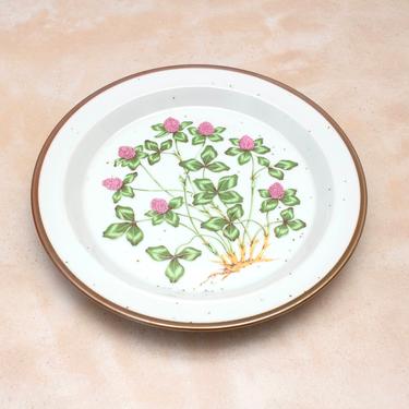 Vintage 1970s Speckled Stoneware Hearthside Plate - Sweet Clover 205 Botanical Flower Bread Plate 
