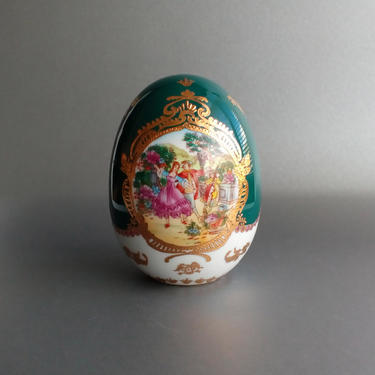 LIMOGES gold painted EGG Fine porcelain egg with Victorian dancing scene Easter for Mom 
