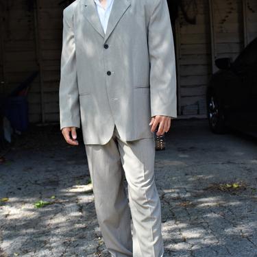Vintage 80s Mens Suit, Manuel Dante, Eurostyle Suit, Large / 32 Pants, black beige check, NWT Chess King 