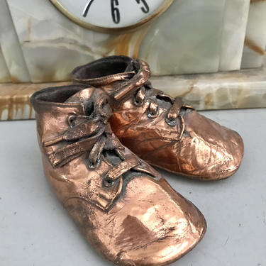 Vintage 50s Bronze Dipped Leather Baby Booties Shoes 