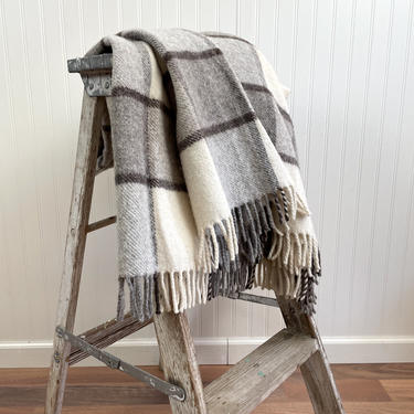 Cream, taupe and wool throw - 53&amp;quot; x 66&amp;quot; - vintage blanket 