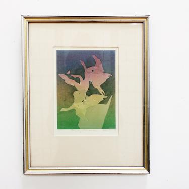 Wild Geese Foil Serigraph Print Abstract Art Nature Birds Flight 1978 70s Art Mary Oliver 