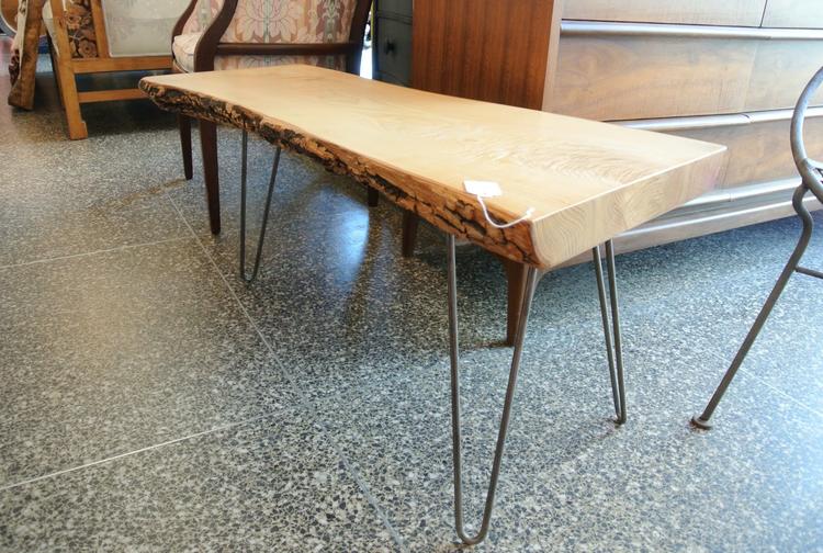 Raw wood hairpin leg table - $325