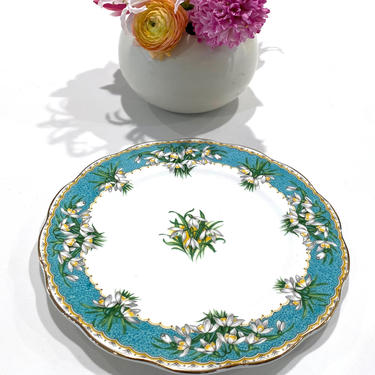 Vintage Queen Anne Marilyn Blue Plate With Lily of the Valley Flowers 