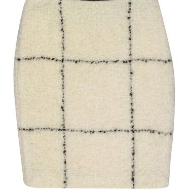 Akris - Cream Grid Patterned Fuzzy Alpaca & Wool Skirt Sz 2