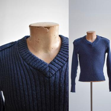 Vintage Ribbed Navy Blue Military Sweater 