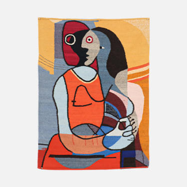 Mid-Century Modernist Picasso Cubist Style Wall Hanging Tapestry Art 