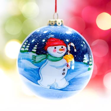 VINTAGE: Reverse Painting Snowman Ornament in Box - Candylane Ornaments - Christmas Decor - SKU 26-B-00016190 