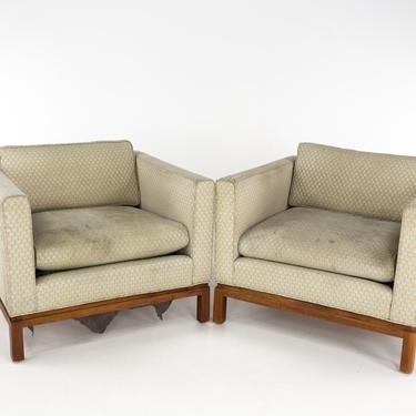 Milo Baughman Style Mid Century Walnut Club Chairs - A Pair - mcm 