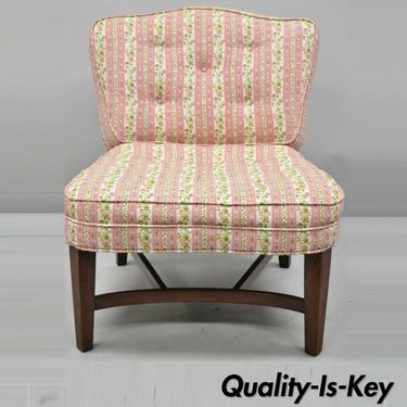 Vintage Mid Century Modern Mahogany Frame Low Slipper Lounge Chair w/ Stretcher