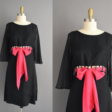vintage dress 60s - Miss Melinda black chiffon rhinestone covered cocktail dress - 1960s vintage dress 