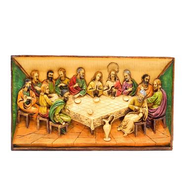 VINTAGE: Rare Italian RR Roman Inc Last Supper Wall Plaque - Wall Hanging Scene - Hand Painted Solid Alabaster Resin - SKU 24-A-00015533 