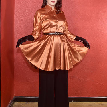 1940s Hostess Jacket Loungewear Copper Satin 