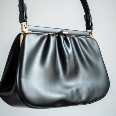 Black Faux Leather Handbag 1960's 