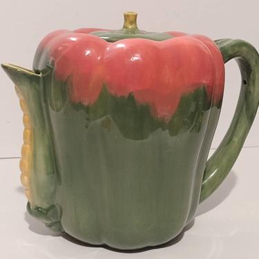 Vintage Strata Group Hand Painted &quot;Minestrone&quot; Bell Pepper Ceramic Teapot 7&quot; Shabby Chic Decor 