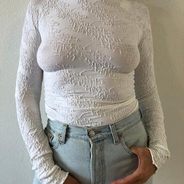 90’s Anne Fontaine Paris White Long Sleeve Clingy Turtleneck Top 