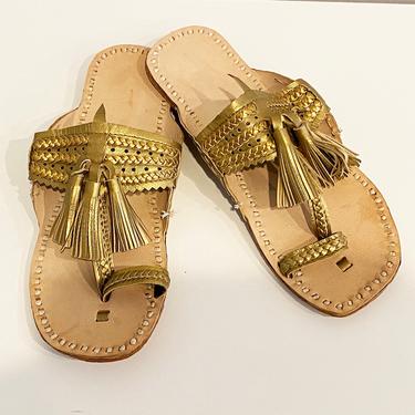 Leather Kolhapuri Sandals, Sandals with Tassels, Handmade Leather Slides, India Sandals, Kolhapuri Chappals, Gold Leather, Flat Sandals 