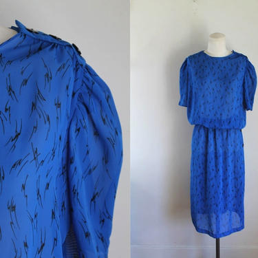 Vintage 1980s Sheer Royal Blue Dress / S/M 