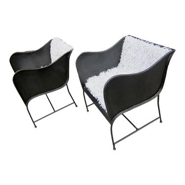 Vintage Gunmetal Gray Industrial Custom-Made Craftsman Brutalist Chairs - A Pair 