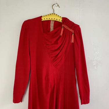Vibrant Red Late 1930s Dress Loaded With Details 34 Bust Vintage 