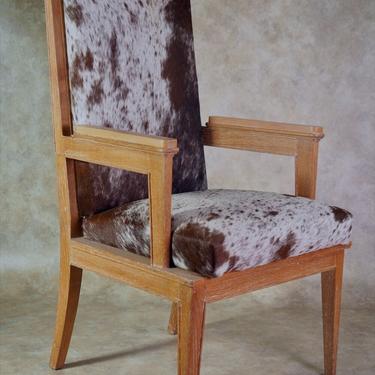 Maurice Jallot pair of oak armchairs with pony hide (#1549)