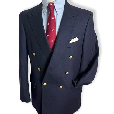 Vintage ALEXANDER SHIELDS Wool Flannel Double-Breasted Blazer ~ 40 R ~ jacket / sport coat ~ Ivy Style / Preppy / Trad ~ Gold Buttons ~ Navy 