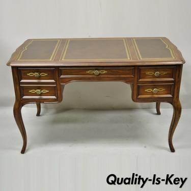 Sligh Vintage French Provincial Leather Top Cherry Wood Writing Desk Saber Legs