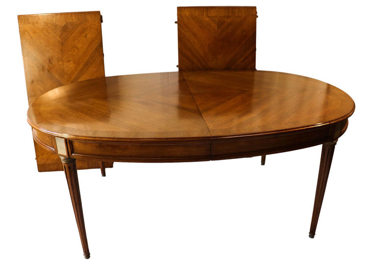 French Directoire Style Oval Walnut extending Dining Room Table 