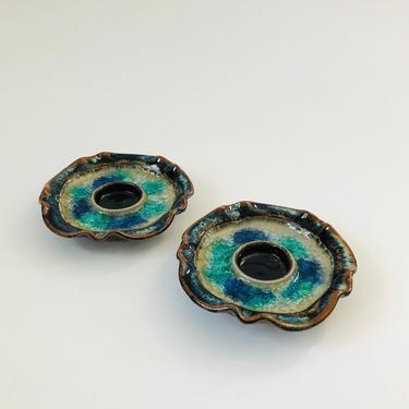 Pair of Vintage Studio Pottery Candle Holders 
