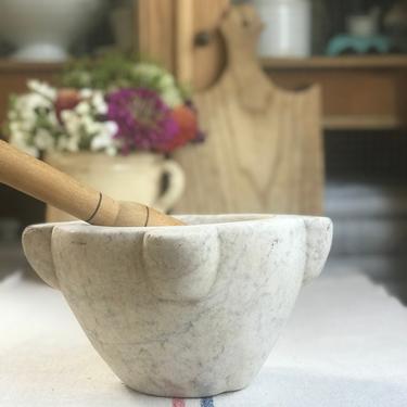Beautiful antique French farmhouse heavy marble mortar and pestle-MAP1 