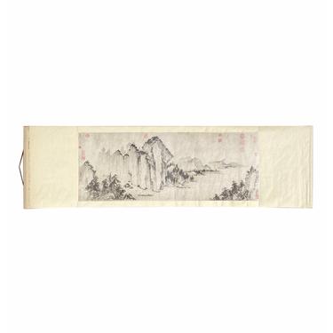 Chinese Black Ink Water Mountain Scenery Horizontal Scroll Painting Wall Art ws1889E 