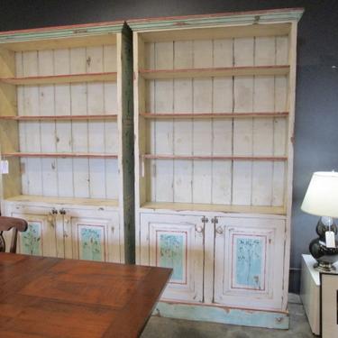 PAIR PRICED SEPARATELY  OF TALL RUSTIC PAINTED HUTCH/BOOKCASES