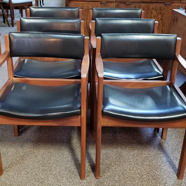 Item #MA21 Set of Six Rosewood &amp; Black Leather Dining Chairs c.1960