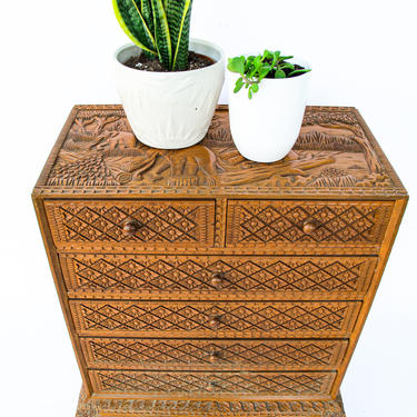 Bakersfield-Stunning Asian Hand Carved Solid Wood Cabinet with Elephant Motif and Starburst Design on Drawers and Sides 