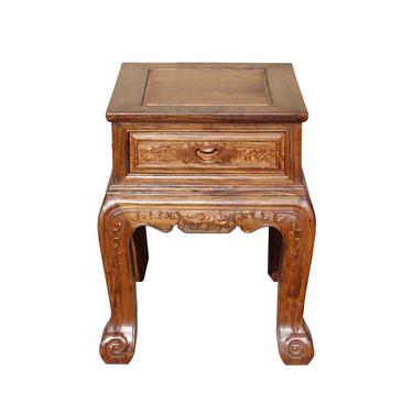Chinese Oriental Huali Rosewood Flower Motif Tea Table Stand cs4596E 