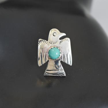 Vintage Robert Platero sterling turquoise eagle tie tack, handsome Navajo 925 silver blue cab the Creator's Messenger Bird chain tie tack 