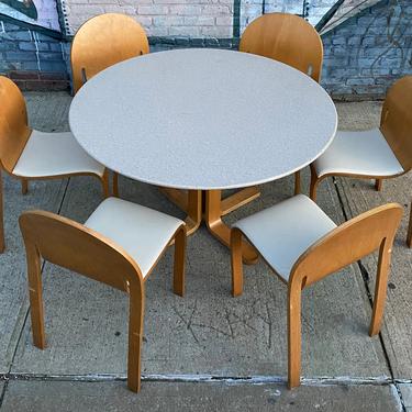 Peter Danko Design mid century Modern dining table set with (6) matching chairs bent Molded wood 