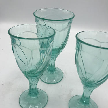 Vintage set of (3) Noritake &amp;quot;Sweet Swirl&amp;quot; Aqua Marine  Sea Foam Green Teal Wine Goblets or Wine Glasses - Nice Condition- Hard to find! 