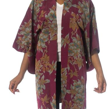 1950S Hand-Woven Ikat Floral Silk Japanese Kimono 