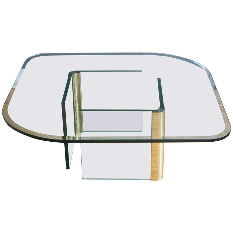 Pace Collection Vintage Rounded Glass Brass Coffee Table 