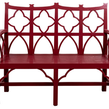 Red Chinese Chippendale Style Painted Bench