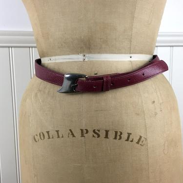 Rhubarb red skinny leather belt - The Leather Shop - vintage accessories 