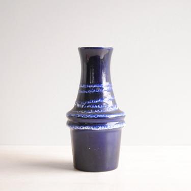 Vintage Cobalt Blue Mid Century W. German Pottery Vase, Blue Ceramic Flower Vase, Lava Glaze Vase 