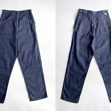 1940s 50s Never Worn Blue Jeans Snap Waist 