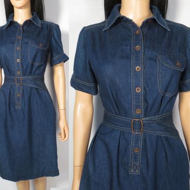 Vintage 70s/80s Perfect Fade Denim Button Front Dress With Pockets Size M 