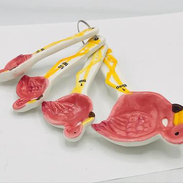 Vintage Set of  Pink Flamingo porcelain Measuring Spoons- Chip Free 