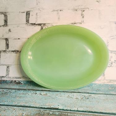 Vintage Fire King Jadite Dinner Plate - 12 Inch Platter - Lime Green Dishware Set - Country Style - Jane Ray Pattern- Jadeite Serving Dish 