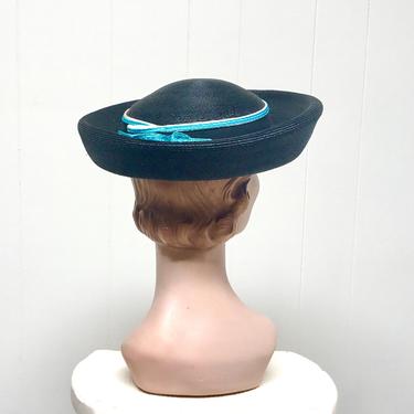Vintage 1960s Miss Schiaparelli Hat, 60s Mod Black Straw Breton Hat, Mid-Century Madeline Hat, New with Tags, Size 21 1/2&quot; 