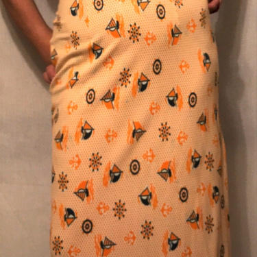 1970s Halter Maxi Dress || Anchor/Ships Pattern Skirt w/Side Slit || Form Fitting || Size S/M by CelosaVintage